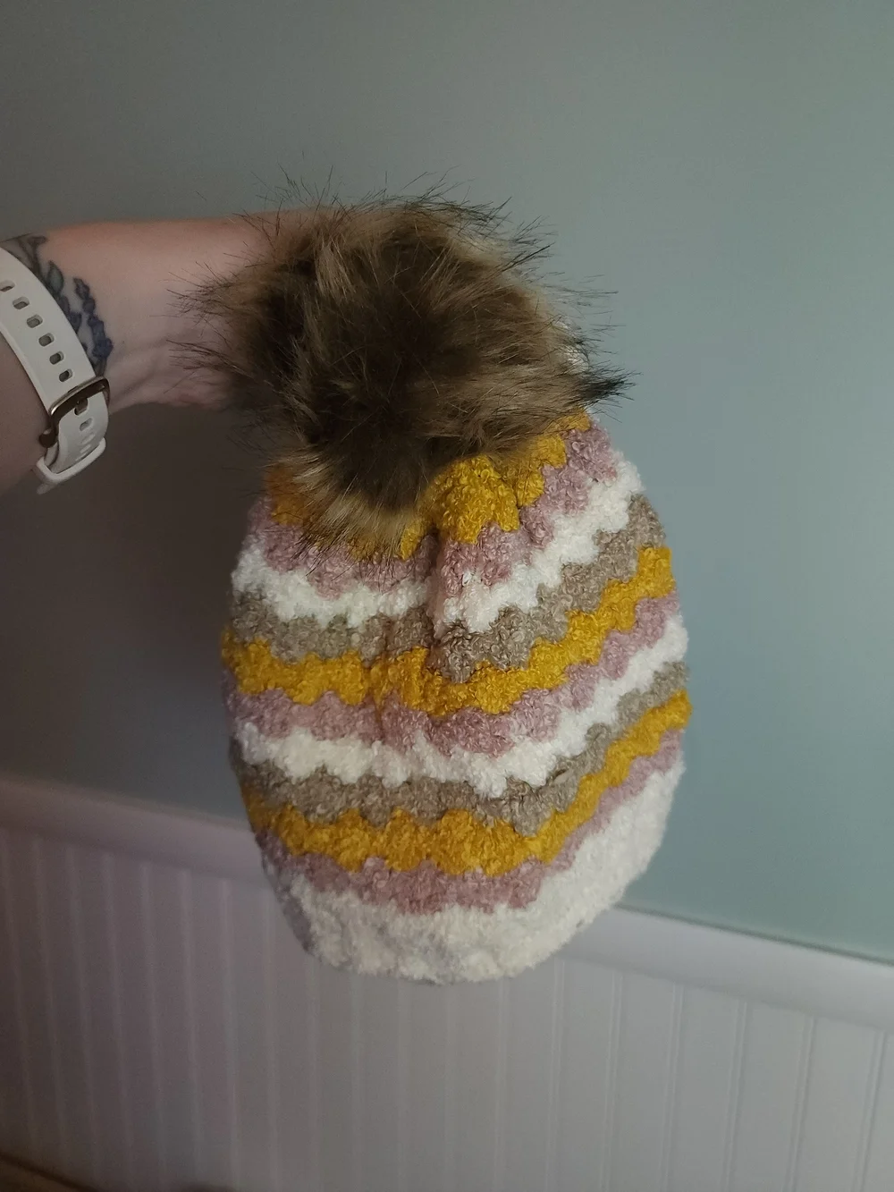 Laundry By Shelli Segal Cream, Mustard, Taupe & Pink Chevron Fuzzy Headband